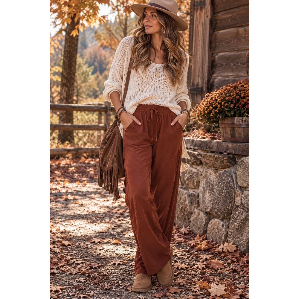 24 Rust Brow  Drawstring Pants | Relaxed Fit | Size  M